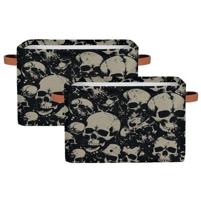 YPPAHHHH Day Of The Dead Skull Storage Basket Bin Vintage Skull Storage Cube Box with Handles Large Foldable Toys Organizer Room Decor for Nursery Bedroom, 2 PCS