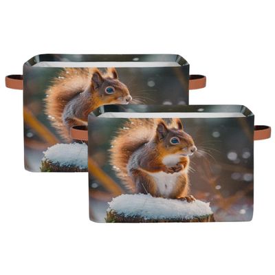 YPPAHHHH Cute Squirrel Storage Basket Bin Winter Squirrel Storage Cube Box with Handles Large Foldable Toys Organizer Room Decor for Nursery Bedroom, 2 PCS