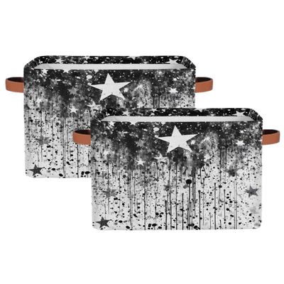 YPPAHHHH Black Star Abstract Pattern Storage Basket Bin Storage Cube Box with Handles Large Foldable Toys Organizer Room Decor for Nursery Bedroom, 2 PCS