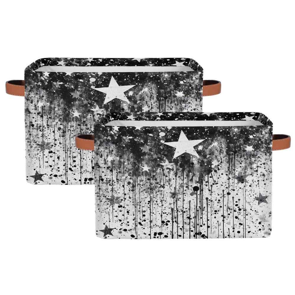 YPPAHHHH Black Star Abstract Pattern Storage Basket Bin Storage Cube Box with Handles Large Foldable Toys Organizer Room Decor for Nursery Bedroom, 2 PCS