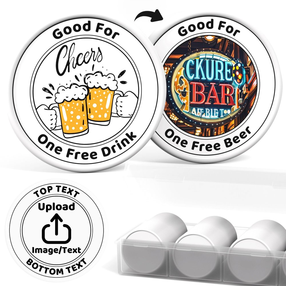 200-1000 Custom Plastic Poker Chips, Drink Chips Personalized Your Own Logo, Image and Text, Double Sided Full Color Printing Custom Tokens for Bar, Party, Business Cards and Promotions (White)