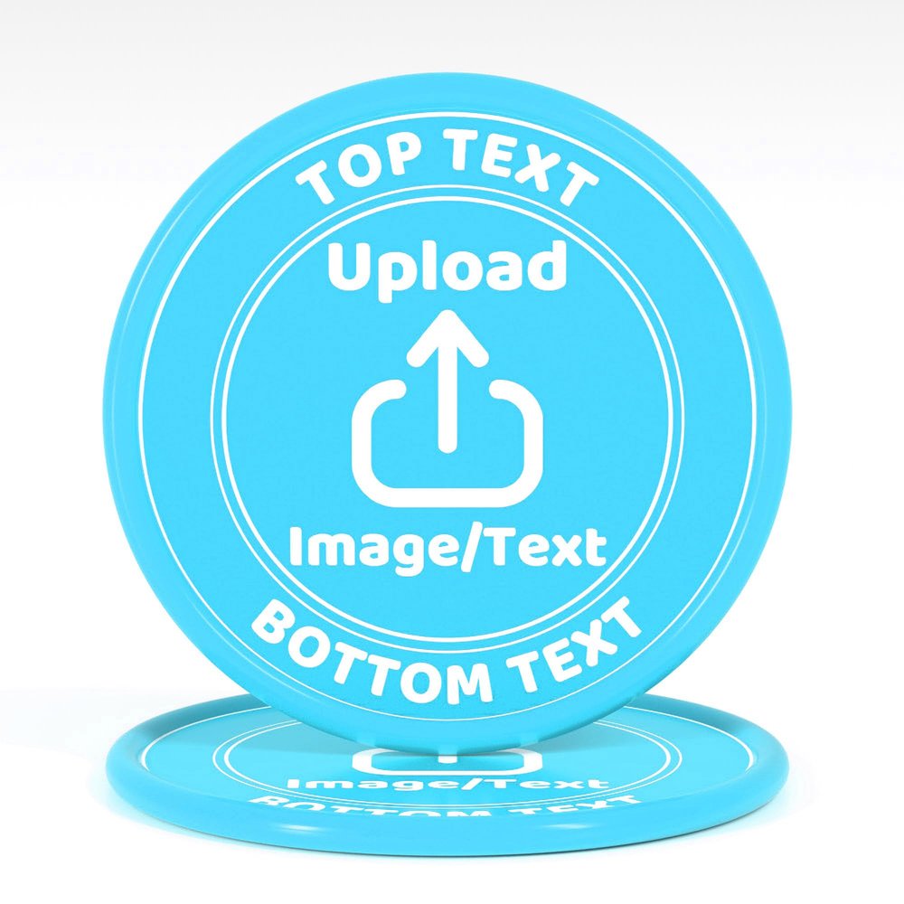 200-1000 Custom Plastic Poker Chips, Drink Chips Personalized Your Own Logo, Image and Text, Double Sided Full Color Printing Custom Tokens for Bar, Party, Business Cards and Promotions (Light Blue)