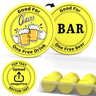 200-1000 Custom Plastic Poker Chips, Drink Chips Personalized Your Own Logo, Image and Text, Double Sided Full Color Printing Custom Tokens for Bar, Party, Business Cards and Promotions (Yellow)