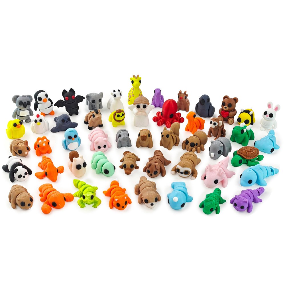 50 pcs Animal Figurines, 3D Printed Animal Figurines Set, Articulated, Party Favors, Pocket Fidget Toys Bulk, Goodie Bag Stuffers, Valentines Day Gifts for Boys Girls Toddlers, Classroom rewards