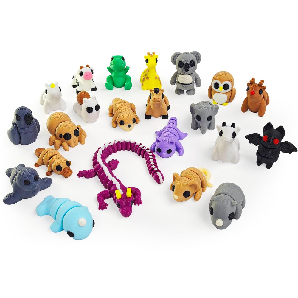 22 pcs Animal Figurines, 3D Printed Animal Figurines Set, Articulated, Party Favors, Pocket Fidget Toys Bulk, Goodie Bag Stuffers, Gifts for Boys Girls Toddlers, Office Desk Pets, Classroom rewards