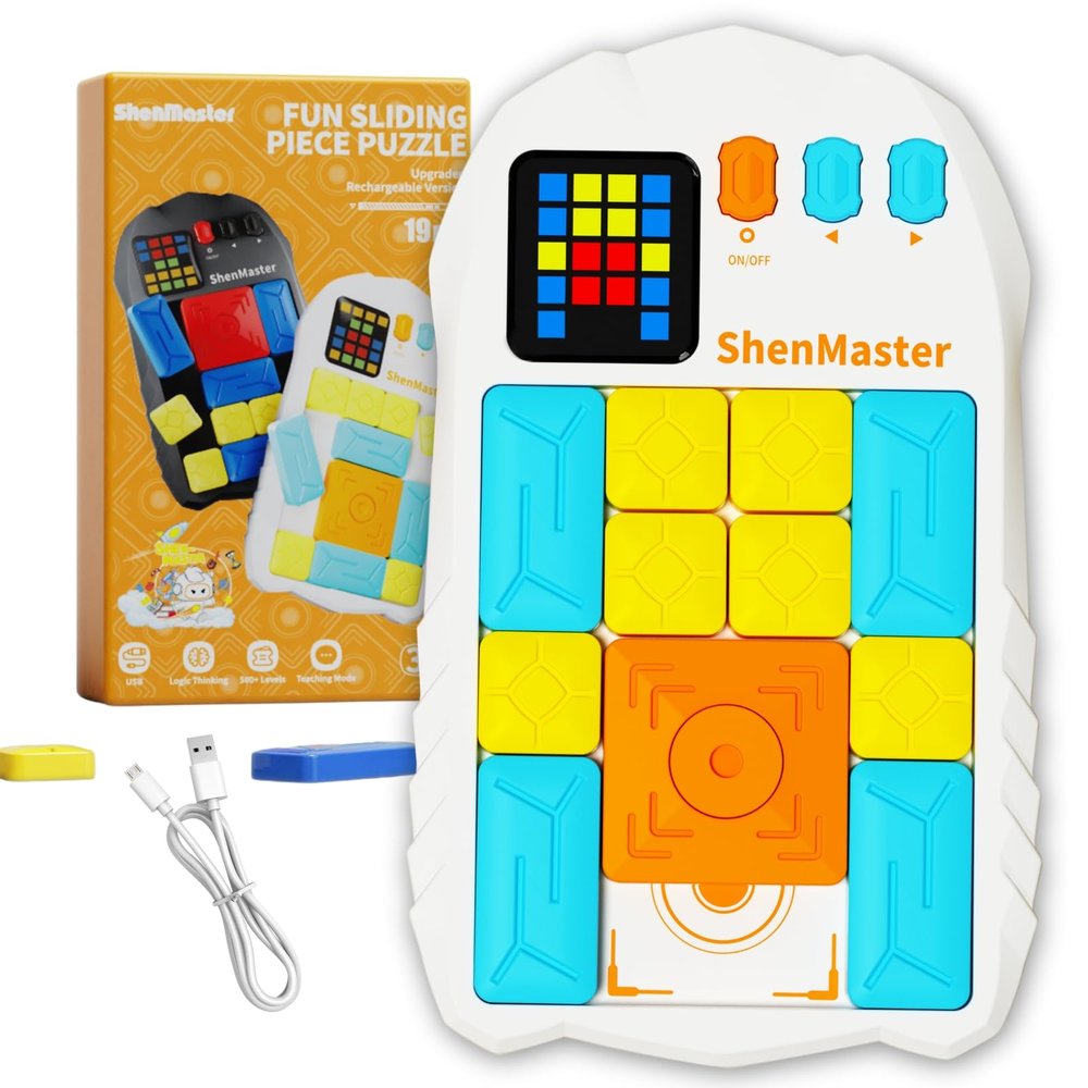 Rechargeable Super Slide Puzzle Game,Klotski Brain Toys for Kids Teens,500+ Challenges 7 Difficulty Levels for Boys&Girls,Portable Travel Games for All Ages,8-12 Gifts idea-White