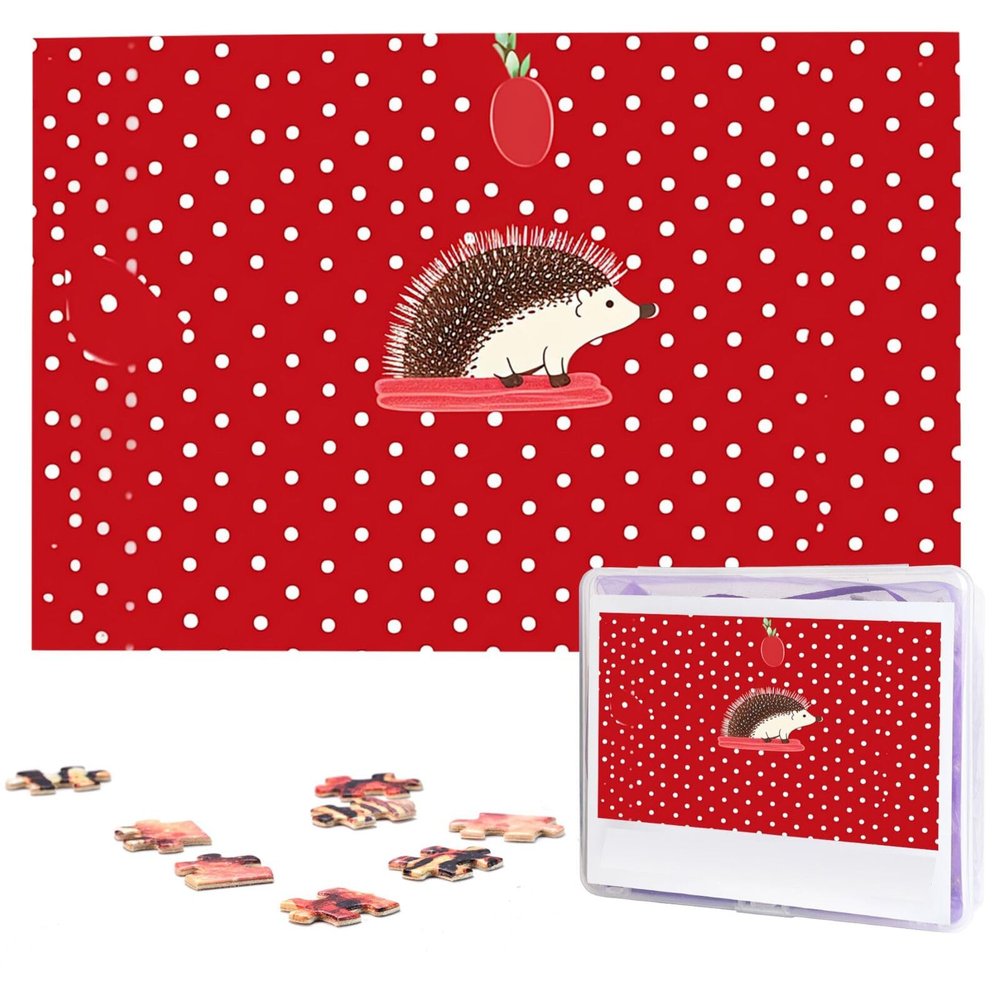 1000PCS Jigsaw Puzzle for Adults Personalized Picture Puzzle Red Polka dot Hedgehog Customized Wooden Puzzle for Family, Birthday, Wedding, Game Nights Gifts Animal Puzzle 29.5x19.7 inches
