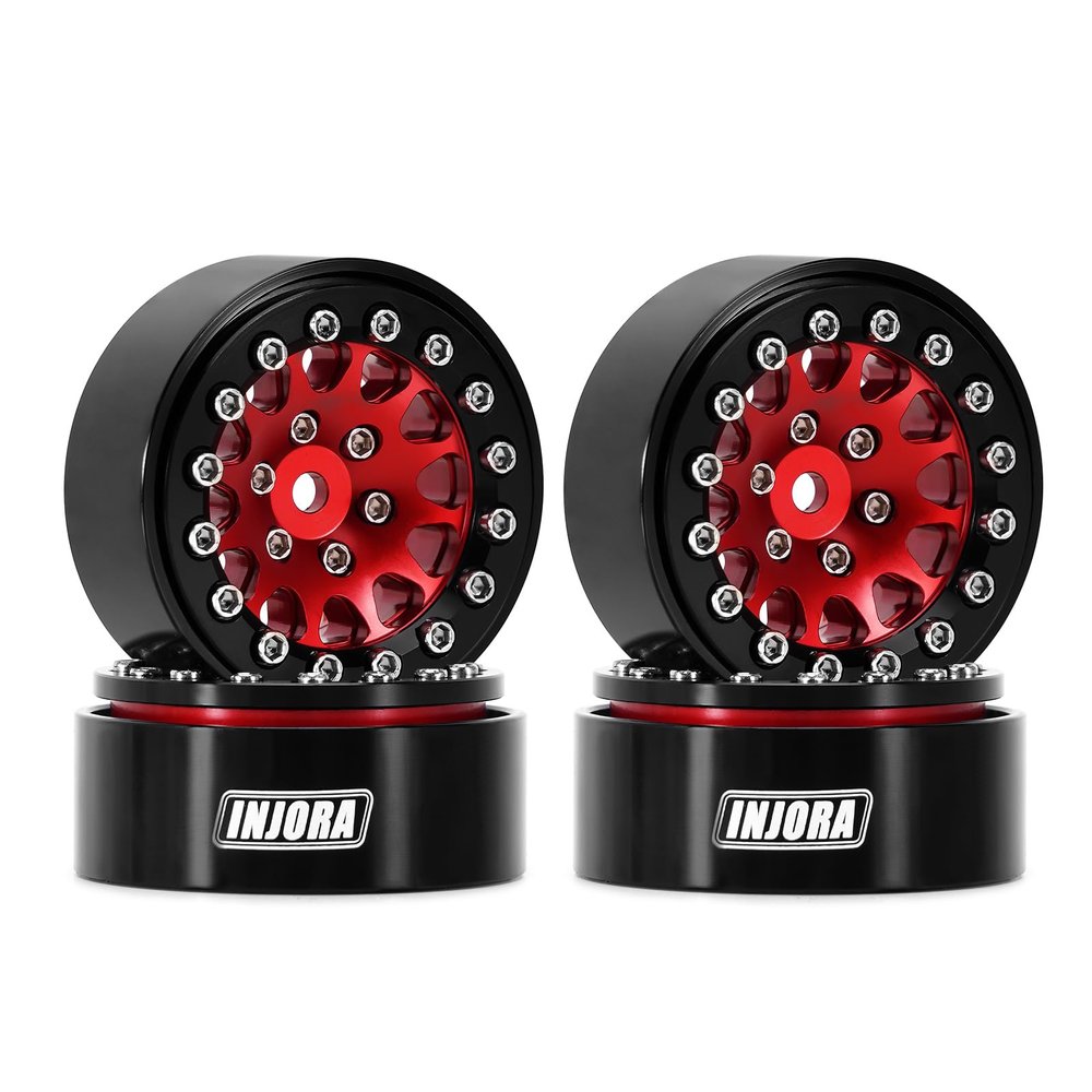 INJORA 1.3" Aluminium Beadlock Wheels for TRX4M SCX24 1/24 1/18 RC Crawler Upgrade(Black Red)