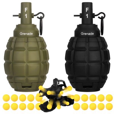 Tactical Toy Hand Grenade Bomb for Nerf CS Battle Game,2Pcs Fun Impact Pull Ring Fall Resistant Refillable Grenade Toy with 20 Foam Ammo for Outdoor 14+ Sport