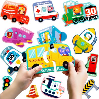 Dotimo 30 PCS Vehicle Pairing Magnetic Puzzle - Truck Fridge, Magnets Kids, Fridge Magnets for Toddlers 1-3