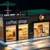 Cotymko 1/64 Diorama Garage, Model car Garage and Display case, Coffee House Diorama Display Parking lot with LED Lights and 5 Outdoor Parking Spaces for Toy car Collectors view 2