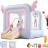 Inflatable Bounce House for Kids All-in-ONE w/Macaron Balloons, Catch Ball Set, Punching Bag, Beachball, Basketball, 106 x 85 x 80 Jump Castle with Slide & Basketball Hoop for Indoor/Outdoor view 1