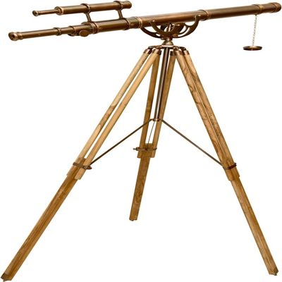 Adjustable Natural Wooden Tripod Solid Brass Telescopes High Magnification Functional Spyglass Exclusive Vintage Double Barrel Shiny Copper Dark Antique Finish