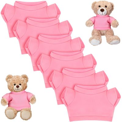 Skylety 6 Pcs Bear Clothes Basic Tee Shirt Classic Stuffed T Shirt Plush Crew Neck for Stuffed Bears Doll with 14 - 18 Inch, Bear Not Included(Pink)