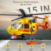 XUEXUE Large Rescue Helicopter Toy 15 Inch, Yellow Emergency Helicopter with Crane & Hanging Tray, Lights and Sounds, 112 Rescue Sign, Helicopter Toys for Kids 3-7, Birthday Gift view 2