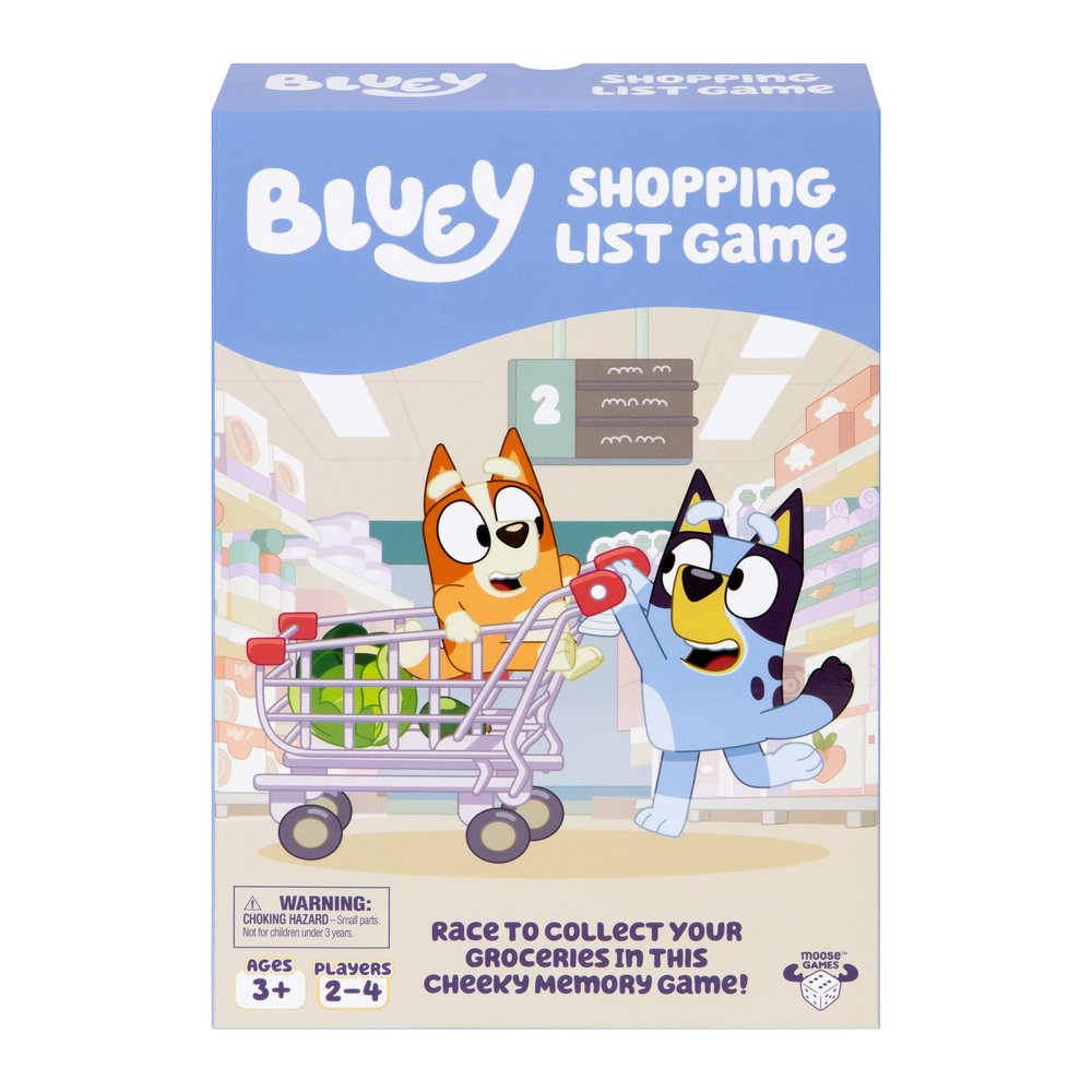 Bluey Shopping List Game, Join Bluey, Bingo, Bandit & Chilli On A Fun Supermarket Adventure, Race to Fill Your Trolley in This Fun Memory and Matching Game, for Ages 3+, 2-4 Players