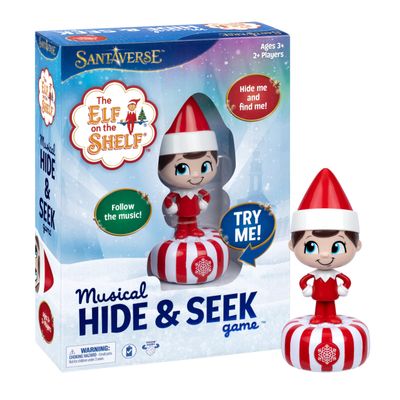 The Elf On The Shelf Musical Hide & Seek Game, Hide The Electronic Scout Figure, The Elf Plays Music & Sounds Every Few Seconds to Help Kids Find Him, When Found, Kids Can Celebrate As He Plays Music