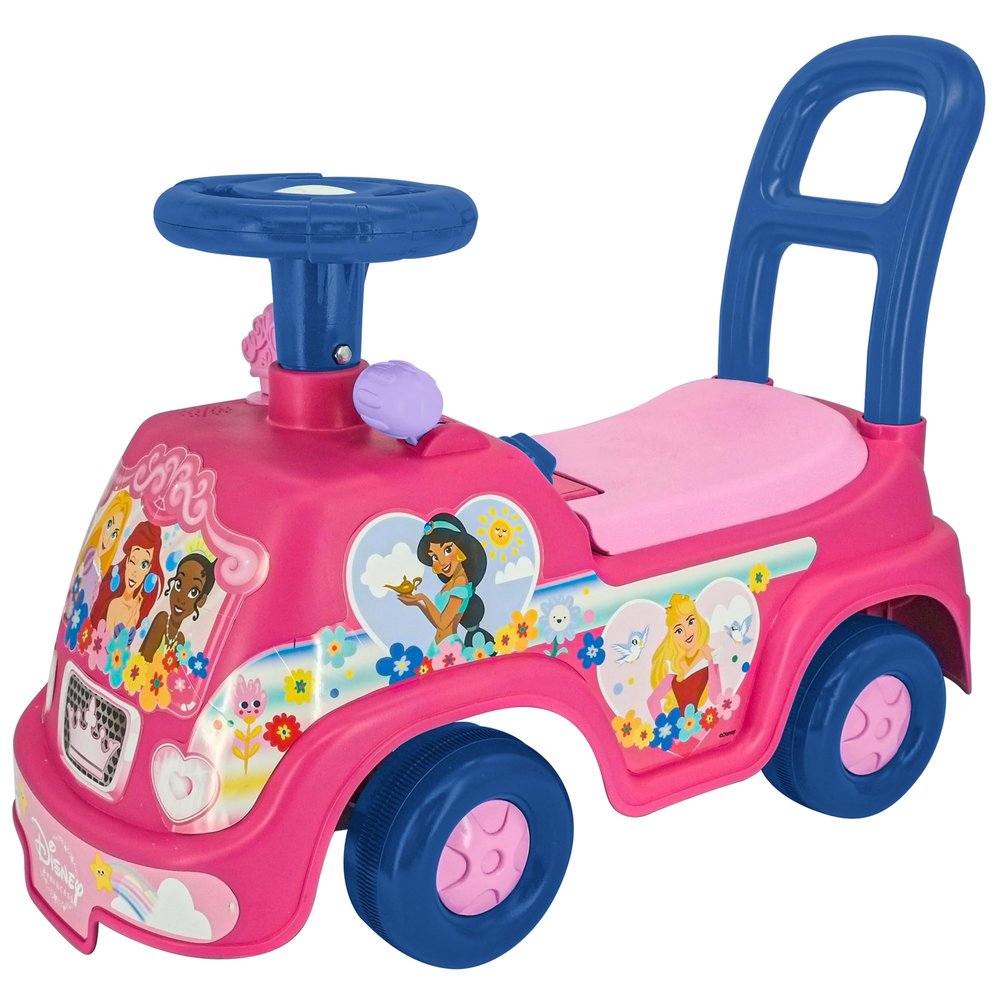 Kiddieland Disney Princess Adventure Ride-On, Foot-to-Floor Push Car with Lights & Sounds, Interactive Dashboard, Storage Seat, Ages 1236 Months