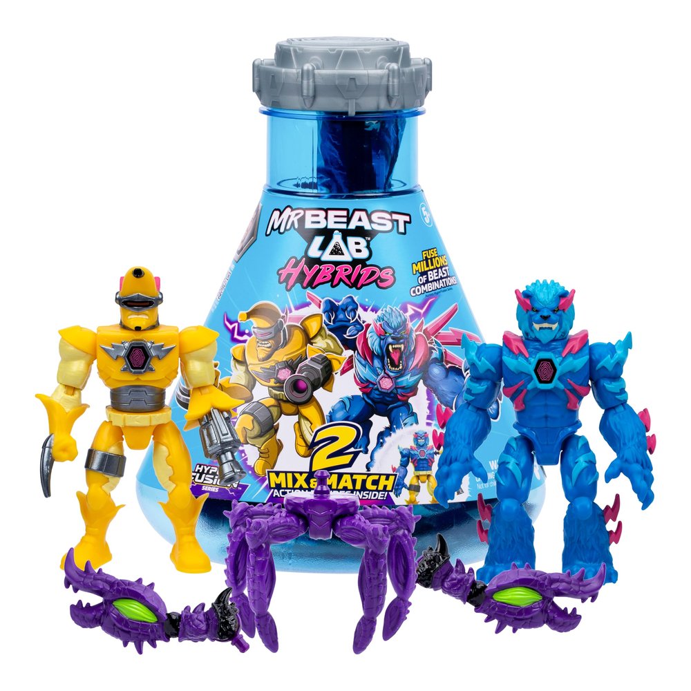 MrBeast Lab Hybrids Multi Pack, Reveal Different Hybrid Parts To Create 2 Mix & Match Action Figures, Plus Parts Of The Golden Panther Dragon, Fuse Millions Of Beast Combinations - Liger VS Banana-man