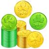 100 PCS St. Patrick's Day Coins - Lucky Gold Green Shamrock Clover Coins Party Favors for St. Patrick's Day Decorations, Irish Themed Party Supplies, Birthday, Parade Throws, Outdoor Treasure Hunts view 1