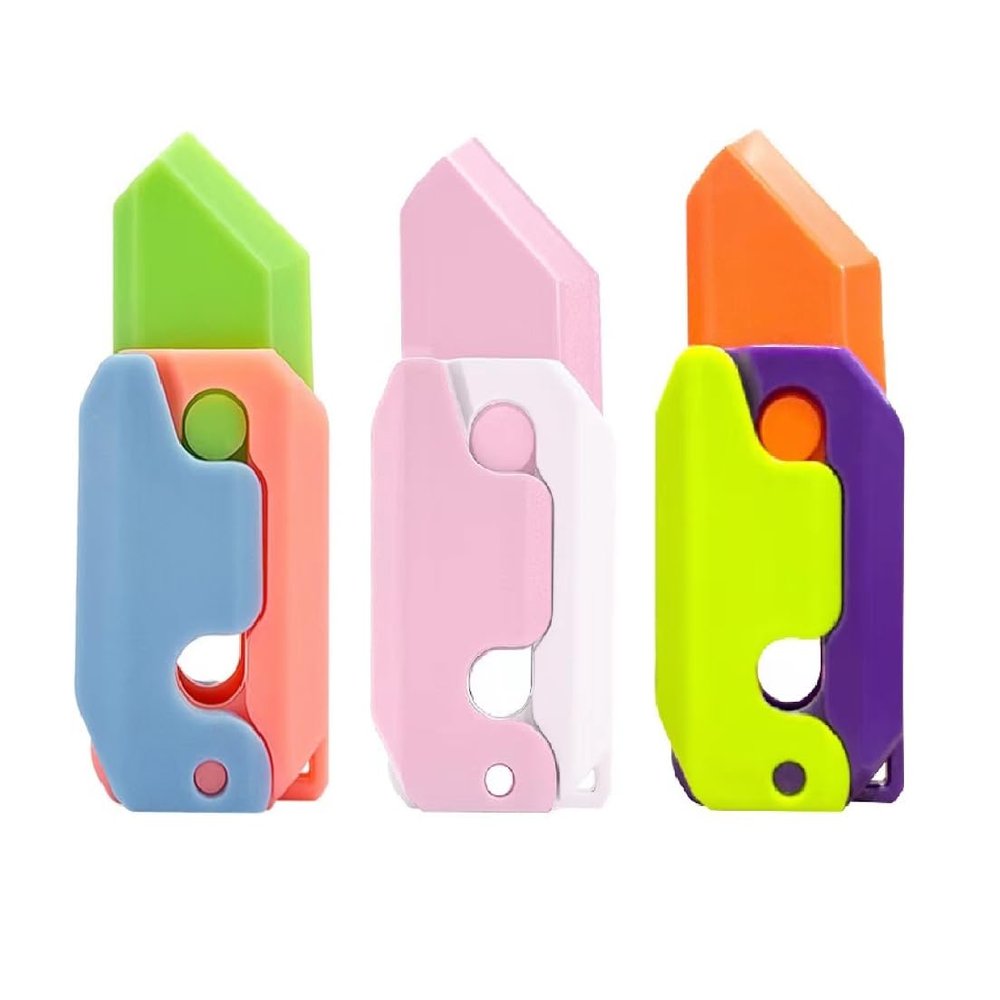 3D Printing Fidget Knife Toy for Adults - Funny Plastic EDC Carrot Knife Toy - Sensory Toys Anxiety Stress Relief Toy - Stocking Stuffers Gift (Pinkwhite + GreenPurple + Lighting)