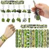 122 PCS Army Party Favors, Military Camo Temporary Tattoos Slap Bracelets Keychains Stickers Badges Goodie Bags Soldiers Figures for Army Birthday Party Decorations Gifts for Kids Classroom Rewards view 4