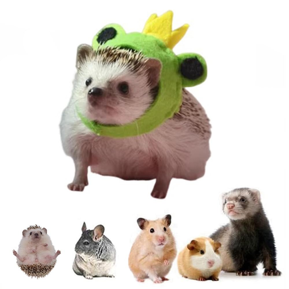 Funny Cosplay Costume for Hedgehog Polar Fleece Handmade Clothes Hoodie for Small Animal Rat Hamster Ferret Party Dress Up Halloween Christmas Photo Shoot (Frog Hat,L(500-600g))