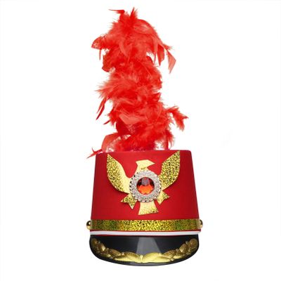 Alvivi Drum Major Soldier Nutcracker Hat - Teen Adult Halloween Cosplay Party Marching Band Feather Type R Red Medium