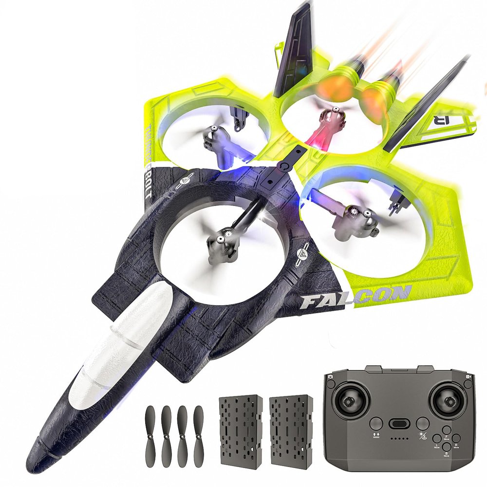 BEZGAR RC Airplane, 2.4GHZ 6-axis Gyro Remote Control Airplane, Gesture Remote Control Plane, 360 Flip Fighter Jet Toy, Toys for Ages 8-13 with Colorful LED Navigation Lights Green