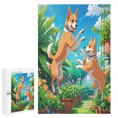 1000 Piece Adult and Teen Puzzles Animals Themed Puzzles Dogs Jumping Into Garden Fun and Challenging Gifts for Friends Bedroom Decorative Art