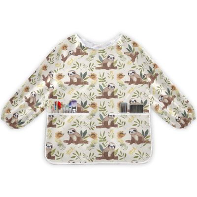 MNSRUU Smock for Kids Sloth Cartoon Cute Long Sleeve Kids Art Smock Paint Aprons with Pockets for Age 2-4 Years, S