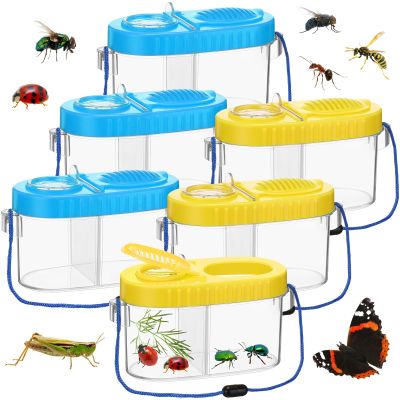 6 Pack Bug Catcher Kit for Kids Bulk Insect Habitat Viewer with Magnifying Glass Vents Portable Bug Collection Cage with Lanyard Nature Outdoor Explorer Set for Boys Girls Birthday Gift(YellowBlue)