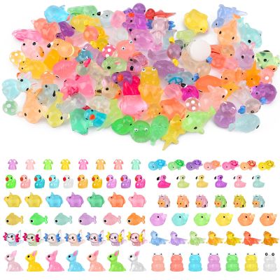 GGSTDDUP 84pcs Luminous Mini Resin Ducks, Fish, Salamander, Frog, Lizard, Rabbit, Pig, Dolphin, Flamingo, Cow, Mushroom, Turtle Glow in The Dark for Micro Landscape Dollhouse Garden (12 Styles)