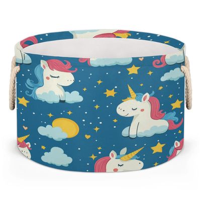 Gumuslen Moon Unicorns Storage Basket Stars Clouds Horse Foldable Storage Bin with Handles Organizer Bins Shelves Boxes for Blankets Clothes Shoes Closet Living Room