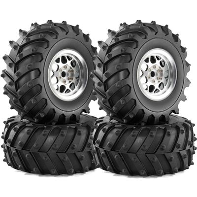REDSPIDER Metal 2.2 Beadlock Wheels and Tires 2.2'' Crawler Monster Spike Tire(4pcs) for 1/10 RC Crawler Car TRX4 TRX6 Axial SCX10 90046 SCX10 III AXI03007 Tamiya CC01 D90 D110 (Silver)