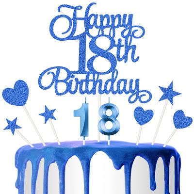18th Birthday Cake Decoration, 18th Number Candle Happy Birthday Glitter Cake Decoration Card Anniversary Holiday Cake Decoration Insert Card