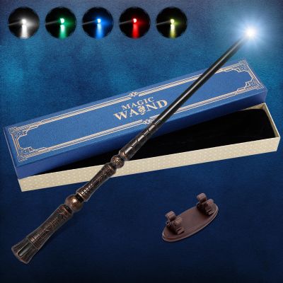 CharmFields Light Up Magic Wizard Wand with 5 Static Light Colors, Rechargeable Illuminating Resin Witch Wand for Kids Collection Cosplay, with Mini Stand Display, Rune