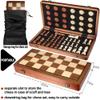 2 in 1 Wooden Chess and Checkers Set - Folding Magnetic Chess Board with Storage Slots, Chess Pieces, Portable Travel Chess Set for Adults & Kids, Includes Carry Bag view 3