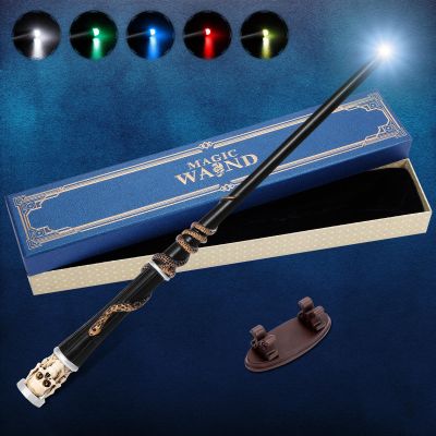 CharmFields Light Up Magic Wizard Wand with 5 Static Light Colors, Rechargeable Illuminating Resin Witch Wand for Kids Collection Cosplay, with Mini Stand Display, Skull