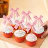 12pcs Pink Bow Cupcake Toppers, Bowknot Cupcake Toppers Pink Ribbon Bow Cake Topper Picks Birthday Decorations for Wedding Baby Shower Bachelorette Party view 3