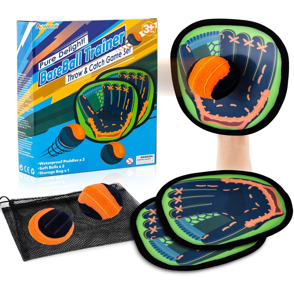 Aywewii Toss and Catch Ball Game, Kids Toddler Sports Toy for Boys Girls 3 4 5 6 7 8 Year Old, Baseball Glove & Sticky Balls Set for Birthday Valentines Day Gifts, Great Outdoor Yard Lawn Beach Games