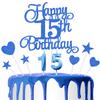 15th Birthday Cake Decoration, 15th Number Candle Happy Birthday Glitter Cake Decoration Card Anniversary Holiday Cake Decoration Insert Card view 1