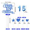 15th Birthday Cake Decoration, 15th Number Candle Happy Birthday Glitter Cake Decoration Card Anniversary Holiday Cake Decoration Insert Card view 2