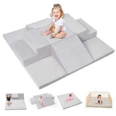 Rinnebbit 6-Piece Foam Climbing Blocks for Toddlers, Climb and Crawl Soft Foam Play Set with 47x47 Inch Baby Play Mat for Floor, Machine Washable Cover, Soft Climbing Toys for Toddlers 1-3 (Gray)