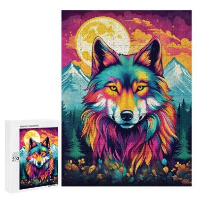 Wooden Puzzle 500 Pieces for Adult Jigsaw PuzzlesColorful Wolf PuzzleEach Piece of Accessories is Unique, Perfectly Cobbled Together, and Uniquely Decorated with Art.