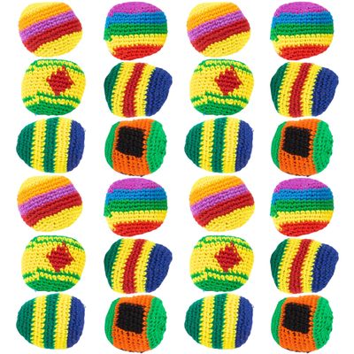 Fun Express Assorted Design Knitted Cotton Kick Balls - 2" (Pack of 24) - Classic Toy Design, Perfect for Programs, Games, and Playtime Activities