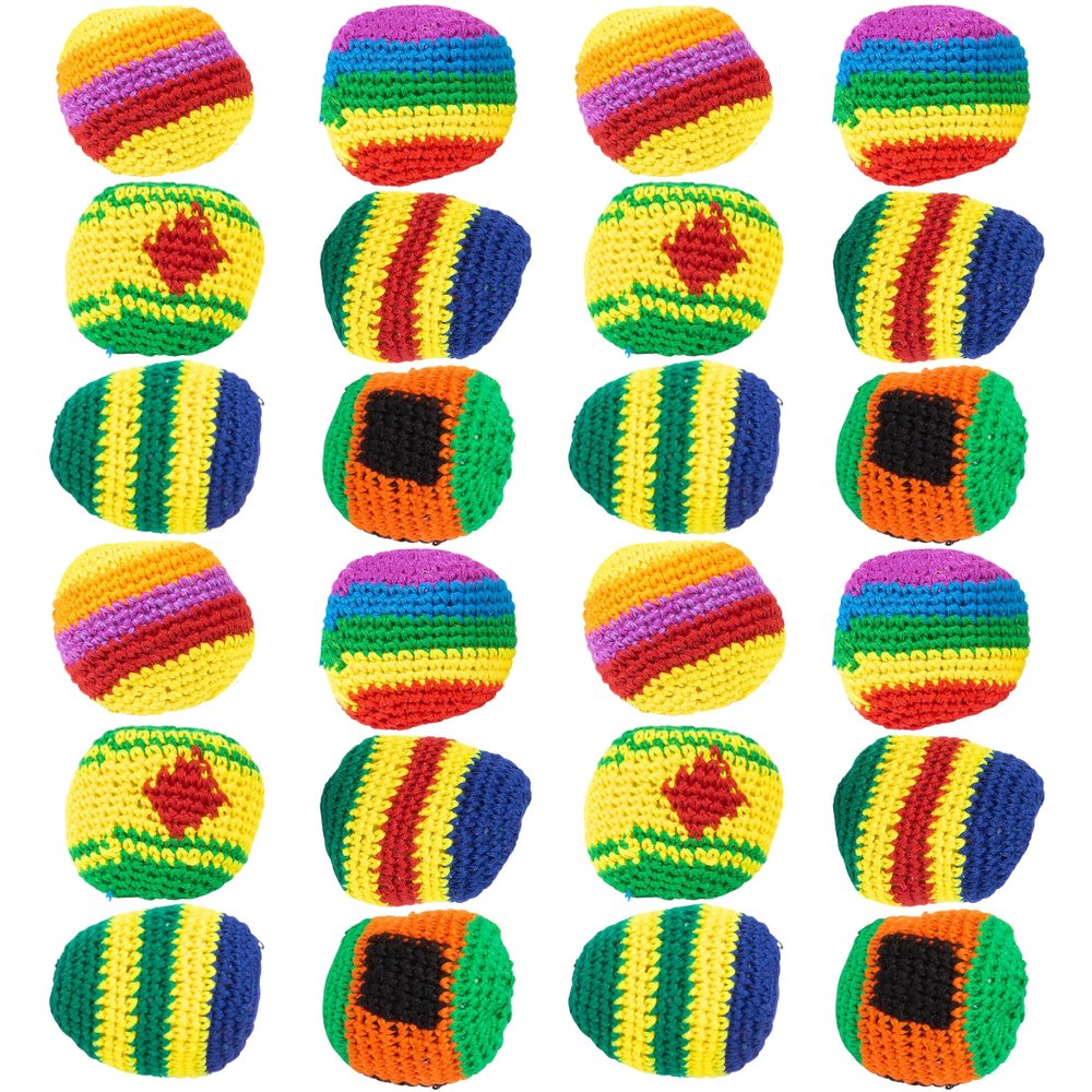 Fun Express Assorted Design Knitted Cotton Kick Balls - 2" (Pack of 24) - Classic Toy Design, Perfect for Programs, Games, and Playtime Activities