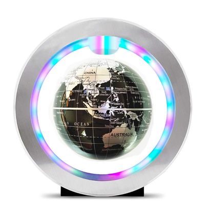 TFGAJKKKKK Magnetic Levitation Floating Globe Levitation Floating World Map Globe O Shape Base Rotating Planet Earth Ball with Antigravity LED Light Lamp Gift (Silver)