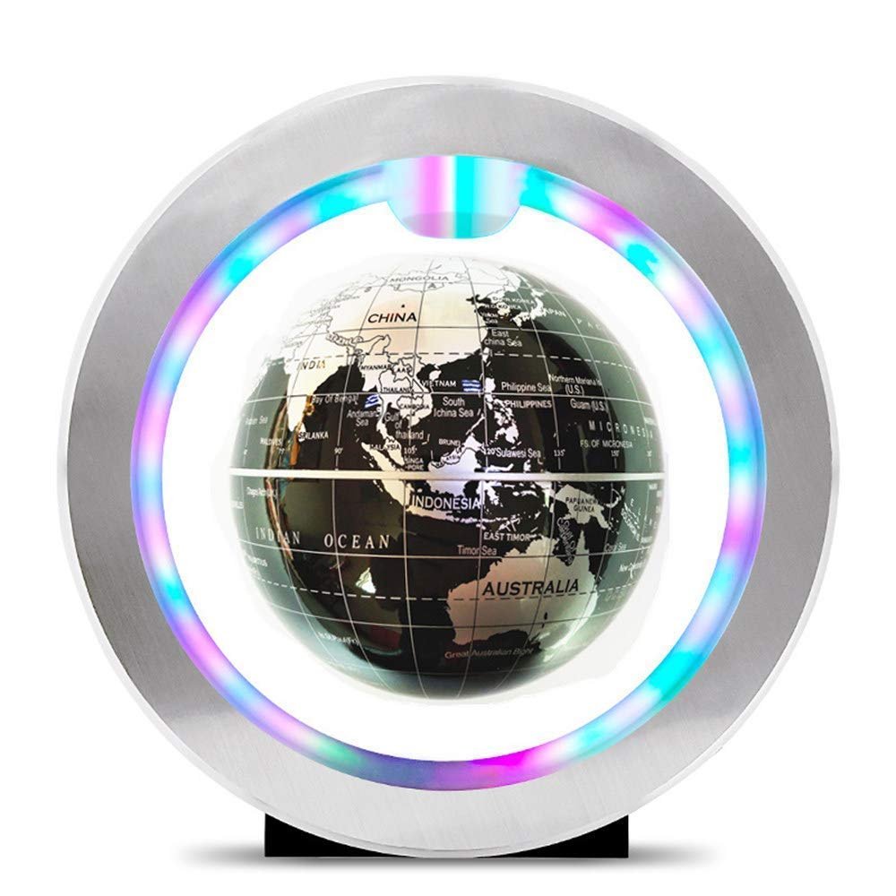 TFGAJKKKKK Magnetic Levitation Floating Globe Levitation Floating World Map Globe O Shape Base Rotating Planet Earth Ball with Antigravity LED Light Lamp Gift (Silver)