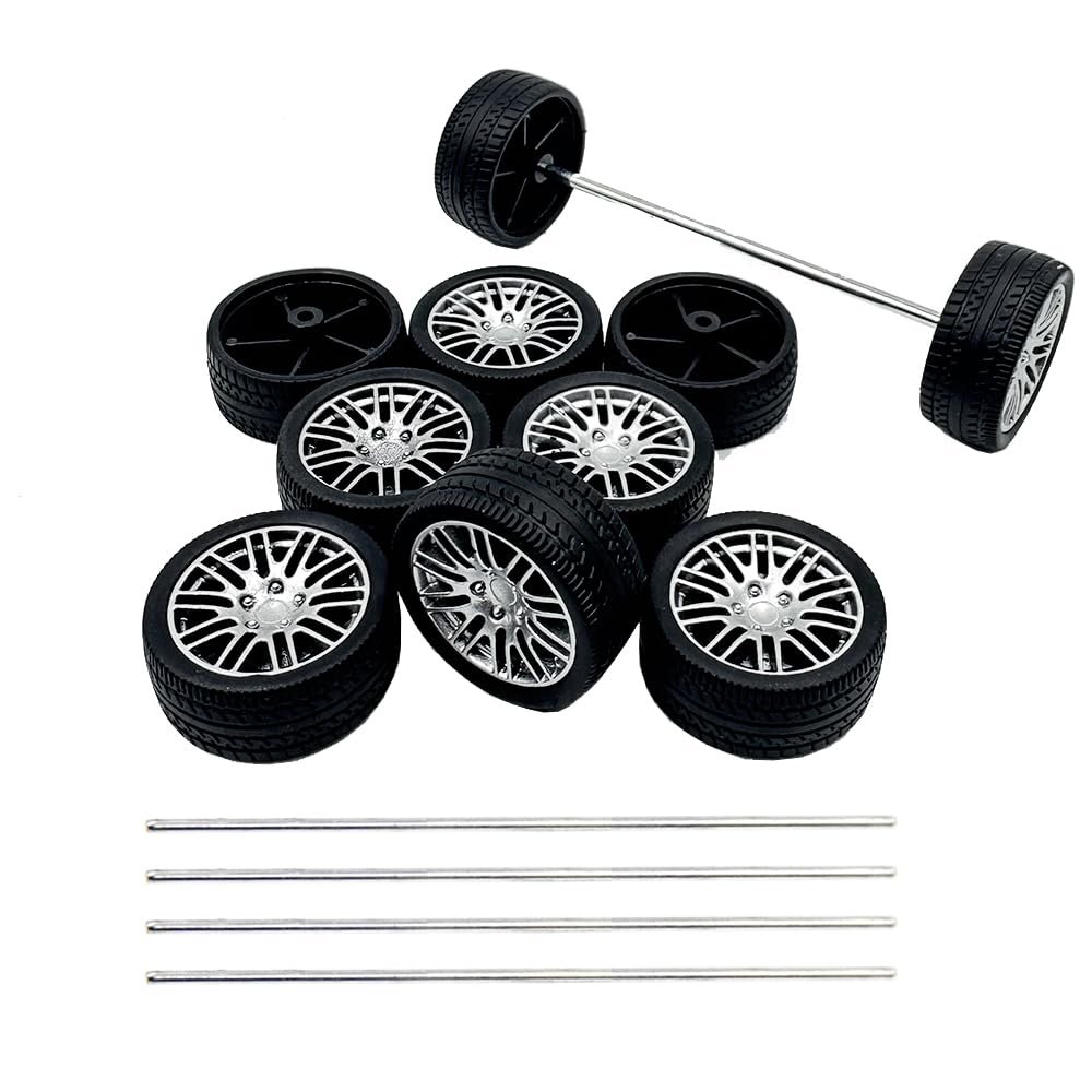 10PCS Toy Car Wheels Rubber Tire Wheels with Metal Shaft for RC Car Truck DIY Model Toy Wheel Replacement Accessories (3x35mm)